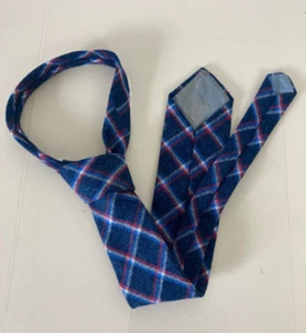 Vintage Wool Tie Blue Check Narrow Mod Retro Unisex Tartan 1970s - Picture 1 of 7