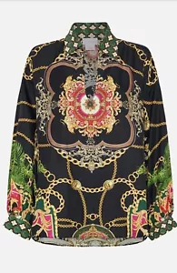 Camilla Sz M JEALOUSY & JEWELS V Neck Silk Blouse Top w/Collar Crystals NWT $599 - Picture 1 of 16