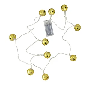 Northlight 10 Battery LED Gold Jingle Bell Novelty Christmas Lights Clear Lights - Picture 1 of 3
