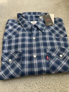 Camisa Levi's Pearl Snap Western Para Hombre Grande Ligera WT Manga Larga Azul A Cuadros Nueva - Imagen 1 de 14