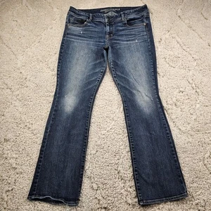 American Eagle Womens Jeans Kick Boot Stretch Whiskered Cowgirl Size 16 35x31.5 - Picture 1 of 16