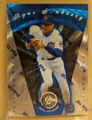 Ryne Sandberg Cubs 1997 totalmente certificado azul platino #4 raro paralelo/1999 Foto 1 de 2