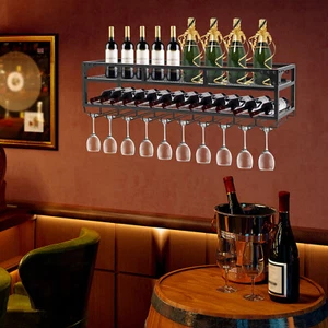 Wall Mounted Wine Rack, Modern Industrial Wine Glass Hanging liquor Bottles Rack - Picture 1 of 18