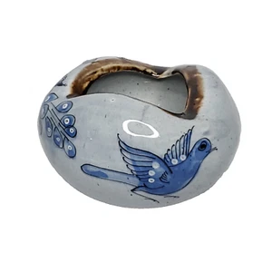 Mexico Tonala Blue Bird Flowers Butterfly Ashtray Trinket Dish Bowl Ken Edwards - Picture 1 of 7