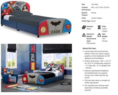 Delta Niños Liga de la Justicia Juego de Dormitorio Tapizado con Alfombra Foto 1 de 4