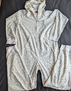 juicy Couture womens black label one piece leopard hooded long Sleeve Small - Picture 1 of 5