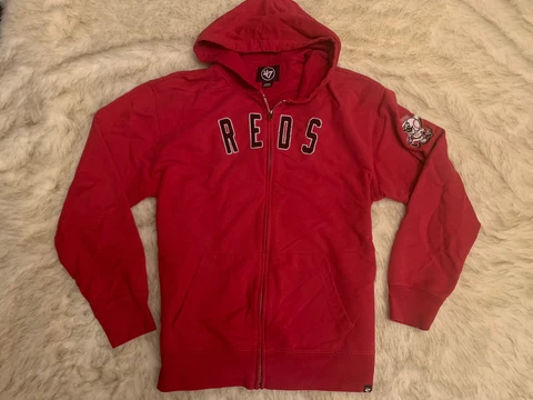 Men’s Cincinnati Reds Mr. Redlegs Zip Sweatshirt Hoodie (Large) ‘47 Brand Cover