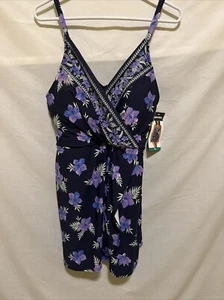 Mini vestido de baño envolvente de tulipán para mujer LANDS’ END traje de baño de una pieza XL azul marino/púrpura - Imagen 1 de 13