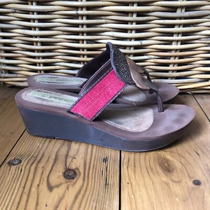 Womens Grendha Wedge Sandals Bronze Vegan Leather UK 7 EU 40 Slip On Heeled - Picture 1 of 9