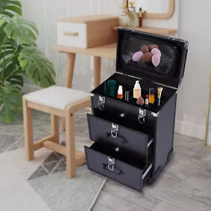 Large Rolling Aluminum Makeup Train Case Salon Cosmetic Trolley Organizer Box - Picture 1 of 16