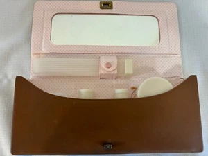VTG 1960s Travel Vanity Case W/bottles Jars And More Pink Gold Polka Dots Unused - Picture 1 of 11