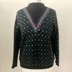 Vintage United Colors Of Benetton Sz UK 16 Black Green Jumper Wool Mohair Blend - Picture 1 of 13