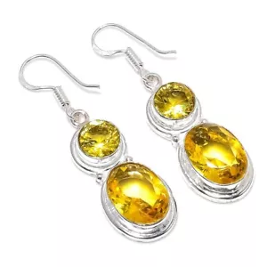 Yellow Citrine Gemstone Handmade 925 Sterling Silver Jewelry Earring Size 1.8" - Picture 1 of 1