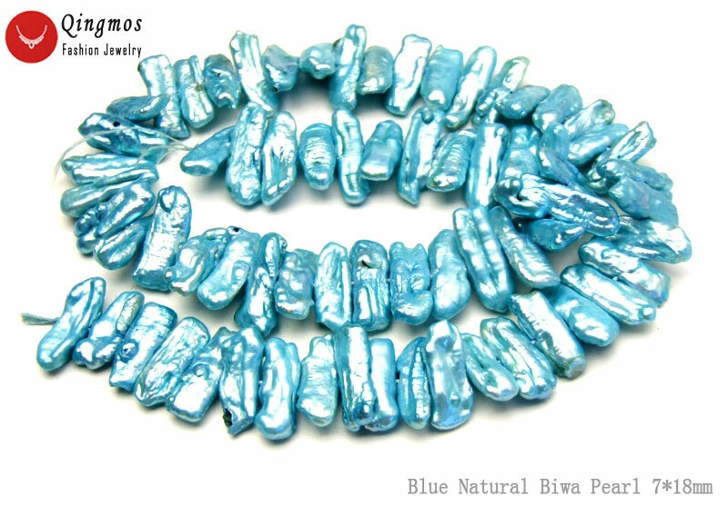Contas soltas de pérola Biwa azul natural 15-25 mm para fazer joias fios faça você mesmo 14"" - Imagem 1 de 4