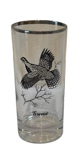 Vintage Federal Glass Grouse Game Bird Cocktail Glasses Tall Tumbler Silver Rim - Picture 1 of 1