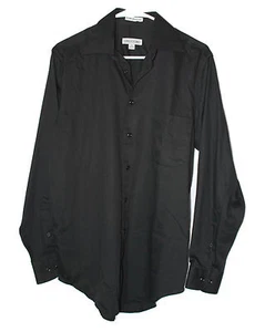 Men's Linea Uomo Solid Black, L/Sleeve Casual Button Front Shirt 14 ½, 32/33 - Picture 1 of 5