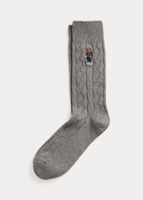 Polo Ralph Lauren Gris Polo Oso Tejido con Cable XL Calcetines Grandes Altos Talla 13-16 1 Par Foto 1 de 4