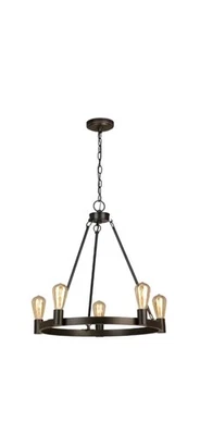 Hampton Bay Moreland 5-Light Oil-Rub Bronze Wagon Wheel Candlestick Chandelier - Image 1 of 4