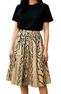 NEW EDWARD ARSOUNI Gold Black Beads Flare Pleated Skirt S SMALL 2 Lined - Picture 1 of 8