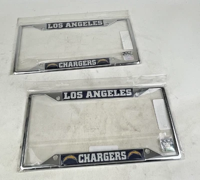 2 NFL Los Angeles Chargers Car Truck SUV Chrome Metal License Plate Frame Cover - Imagem 1 de 4