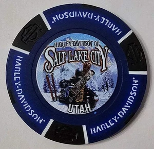 HARLEY-DAVIDSON OF SALT LAKE CITY (UT) Full Color Blue/Black Poker Chip - Picture 1 of 2
