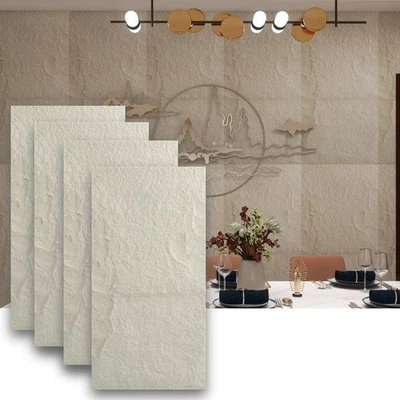 Paquete de 4 paneles de pared de piedra PU 3D para decoración de interiores azulejos de piedra sintética BLANCO Foto 1 de 4