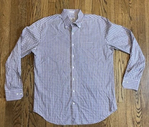 Peter Millar Dress Shirt Men Large Purple Check Relaxed Long Sleeve Button Down - Picture 1 of 16