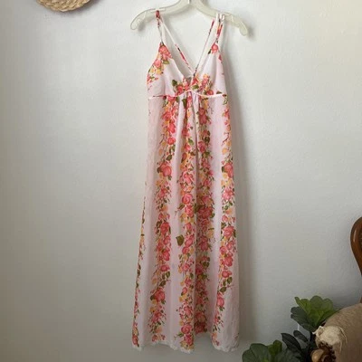 De Colección Eve Stillman Floral Transparente Tiras Camisón Negligee Rosa Maxi Med Foto 1 de 4