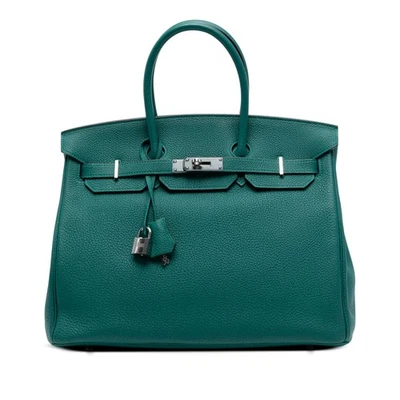 Bolso de Mano Autenticado Hermès Togo Birkin Retourne 35 Cuero de Becerro Verde Foto 1 de 4