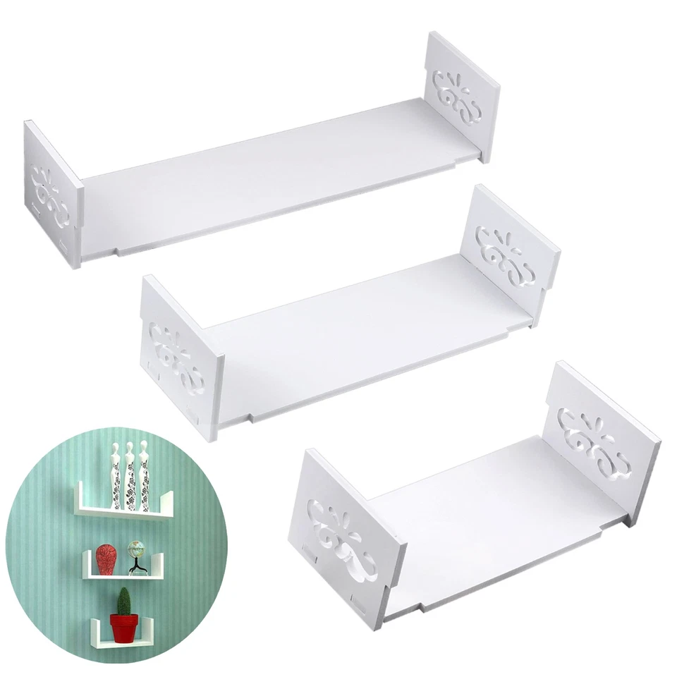 3x U Shaped Floating Wall Shelf Display Shelves Bookshelf DVD Storage Rack Decor