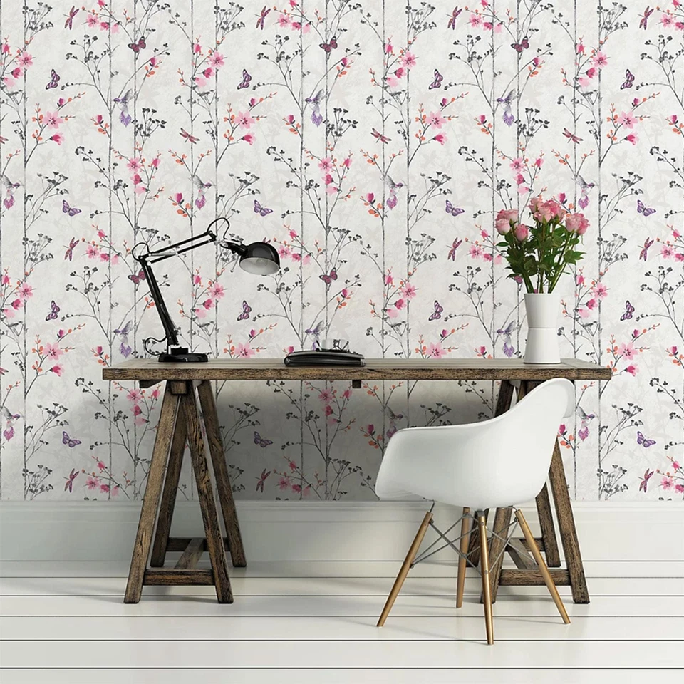 Papel Pintado Mariposas Edén Rosa Muriva 102550 Rollo 10m Estilo Floral Vintage Foto 1 de 2