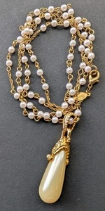 Nolan Miller Faux Träne Perle Strass Anhänger 32" goldfarbene Halskette - Bild 1 von 5