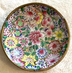 VTG TFF Japanese Porcelain Ware Bowl Brass Plated, Decorated in Hong Kong. 5.5” - Picture 1 of 6