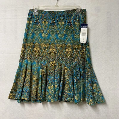 Falda Chaps línea A hasta la rodilla sin forro azul geométrico elástico XS NUEVA CON ETIQUETAS Foto 1 de 4