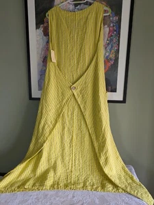 MADE IN ITALY 100% Linen Striped Pocket Dress Lagenlook One Size New with Tags - Picture 1 of 11
