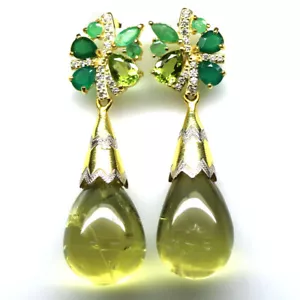 Edelstein 15 x 19 Mm. Zitrone Quarz, Peridot, Achat, Smaragd Ohrringe 925 Silber - Bild 1 von 4