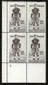 US Scott #2089, Plate Block #7 1984 Jim Thorpe 20c FVF MNH - Picture 1 of 1