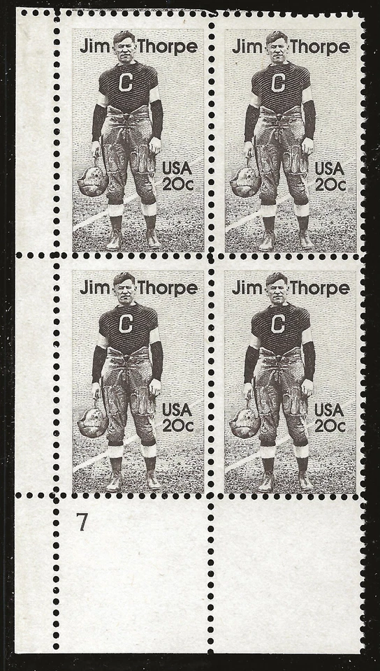 US Scott #2089, Plate Block #7 1984 Jim Thorpe 20c FVF MNH - Image 1 of 1