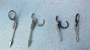 ORECCHINI EARRINGS CERCHI COLOR ACCIAIO CIONDOLO FRECCIA FRECCE UNISEX - Picture 1 of 3
