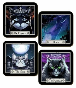 Deadly Tarot Felis 4 Piece Coaster Set - The Magician, Empress, Death & The Moon - Picture 1 of 4