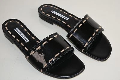 NOVAS SANDÁLIAS MANOLO BLAHNIK FALCO Preto Bege Azul Carne SAPATOS PATENTEADOS 36 37 39 - Imagem 1 de 4