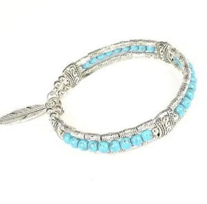 Ladies Jewelry Tibetan Silver Bracelet Blue Bead Bangle Boy Bracelet - Picture 1 of 2