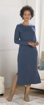 Vestido Suéter Dennis Basso Petite Bateau Cuello Acanalado Tejido Azul Talla 5X Foto 1 de 4