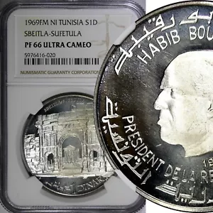 Tunisia Silver PROOF 1969 FM NI 1 Dinar Sbeitla-Sufetula NGC PF66 UC KM#301 (20) - Picture 1 of 4