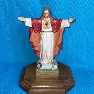Sacred Heart Of Jesus THY KINGDOM COME Open Hands Figurine Walnut Base❤️blt39j4 - Picture 1 of 8