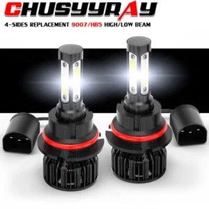 4-sides 9007 HB5 LED Headlight Bulbs Kit High Low Beam 6500K Super White Bright - Foto 1 di 12