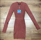 Women’s NEW Missguided Dusty Rose/ Pink Long Sleeve Knit Bodycon Sweater Dress