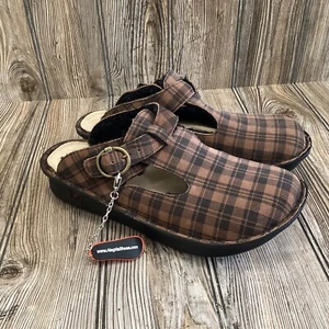 Alegria Womens Size 40-10 US Brown Plaid Fur Sherpa Lined Leather Clogs Mules - Picture 1 of 11
