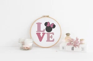 Pink Minnie Mouse Love Quote Text Counted Cross Stitch Pattern - Picture 1 of 1