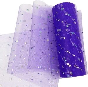 Sequin Glitter Tulle Rolls 6 Inch X 10 Yards (30 Feet) Purple Color for Table Ru - Picture 1 of 4